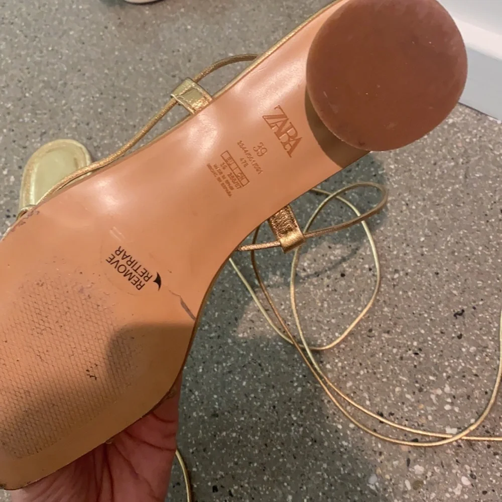 Zara Gold Strappy Square-Toe Sandals - Picture 2 of 3
